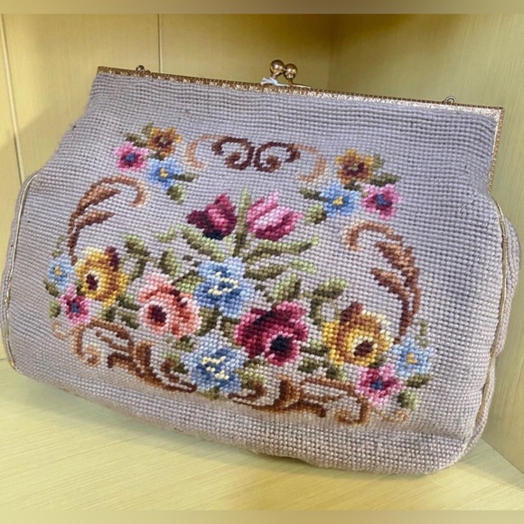 Vintage Floral Needlepoint Handbag - Picture 2 of 5